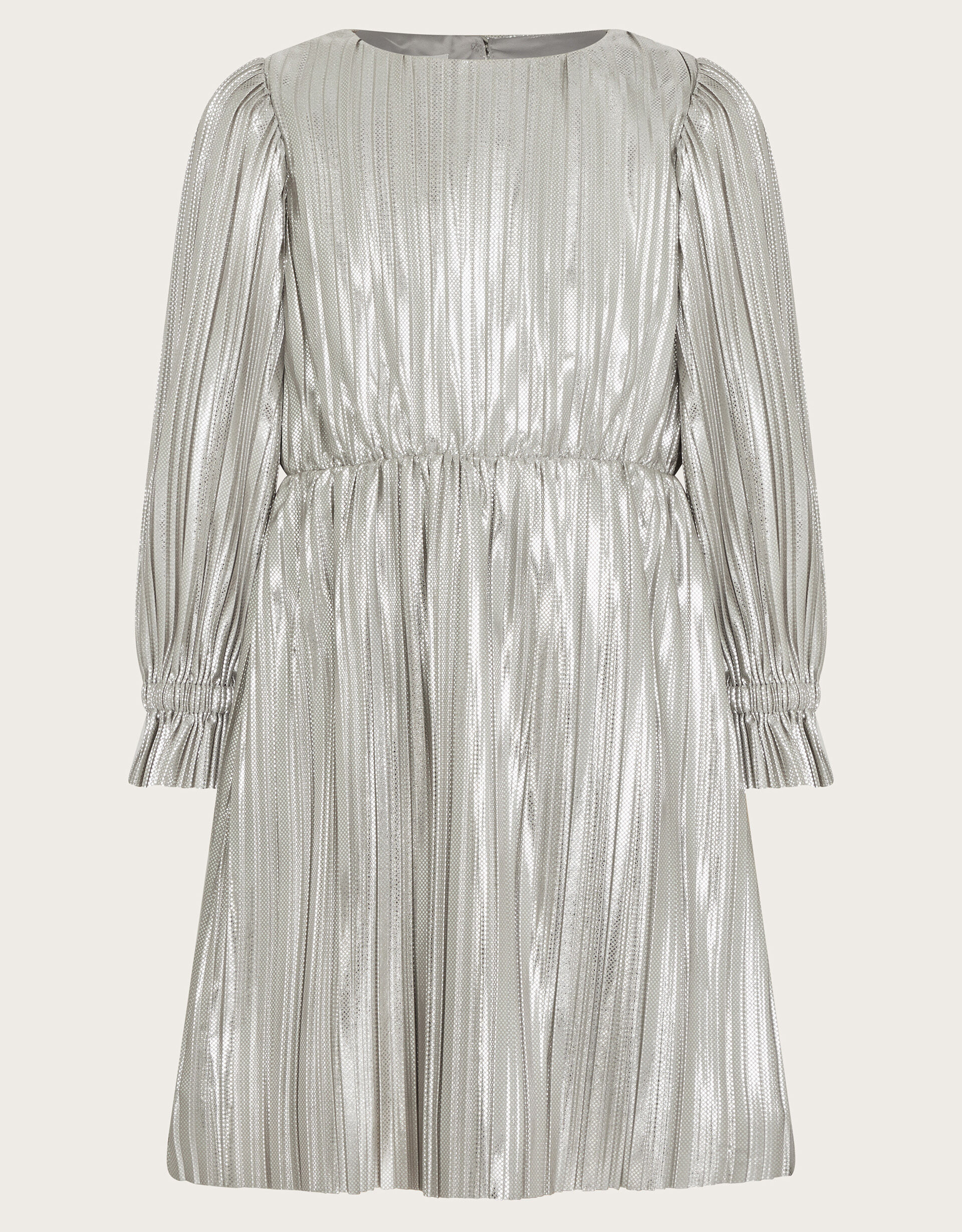 Silver metallic long sleeve dress cheap