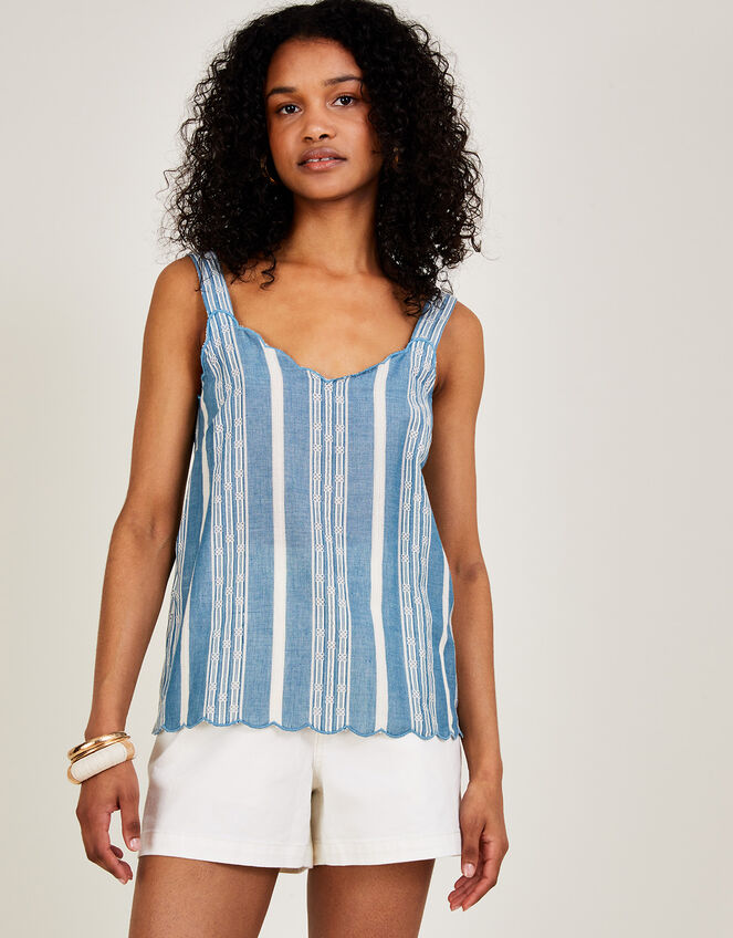Stripe Cami Top in Sustainable Cotton, Blue (BLUE), large