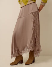 Shelby Satin Lace Maxi Skirt, Mink (MINK), large
