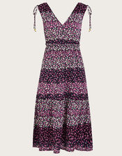 Ditsy Panel Sleeveless Midi Dress with Recycled Polyester , Black (BLACK), large