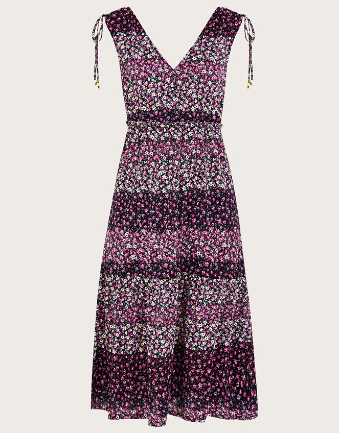 Ditsy Panel Sleeveless Midi Dress with Recycled Polyester , Black (BLACK), large