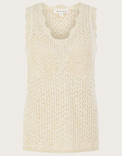 Pointelle Knit Sleeveless Tank, Ivory (IVORY), large