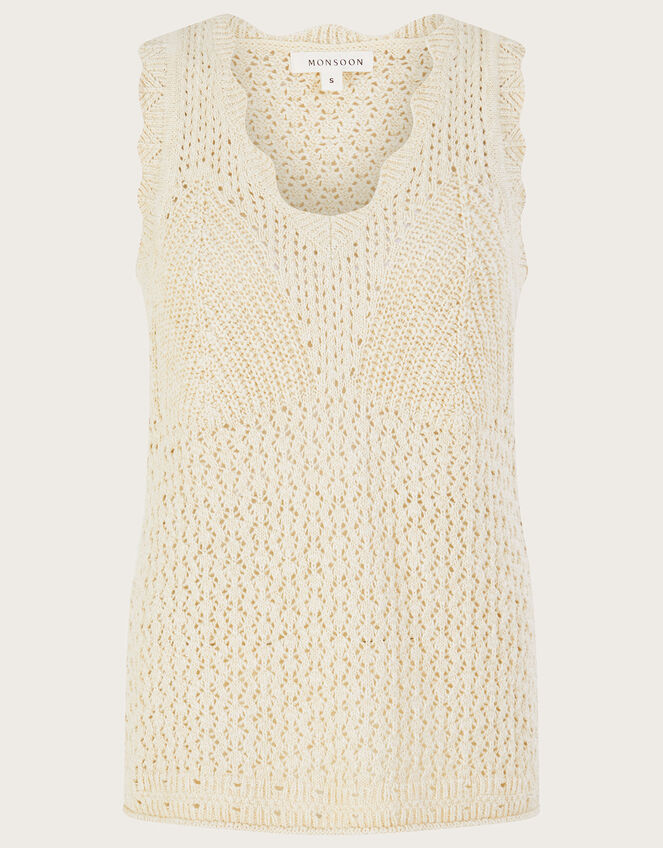 Pointelle Knit Sleeveless Tank, Ivory (IVORY), large