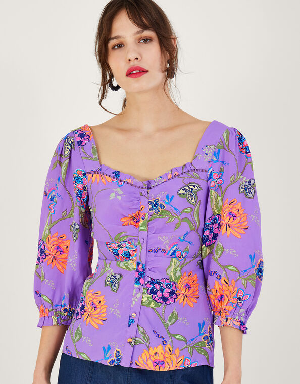 Regina Print Puff Sleeve Top, Purple (LILAC), large