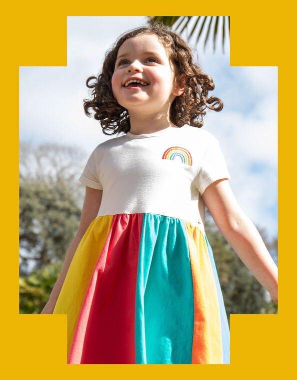 Frugi Rainbow Jersey T-Shirt Dress, Multi (MULTI), large