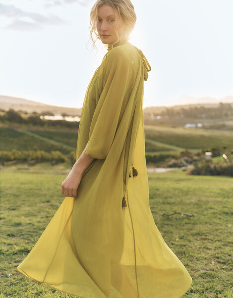 Amelia Scarf Neck Cape Midi Dress, Green (GREEN), large