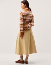 Poppy Buckle Pleated Midi Skirt, Natural (STONE), large
