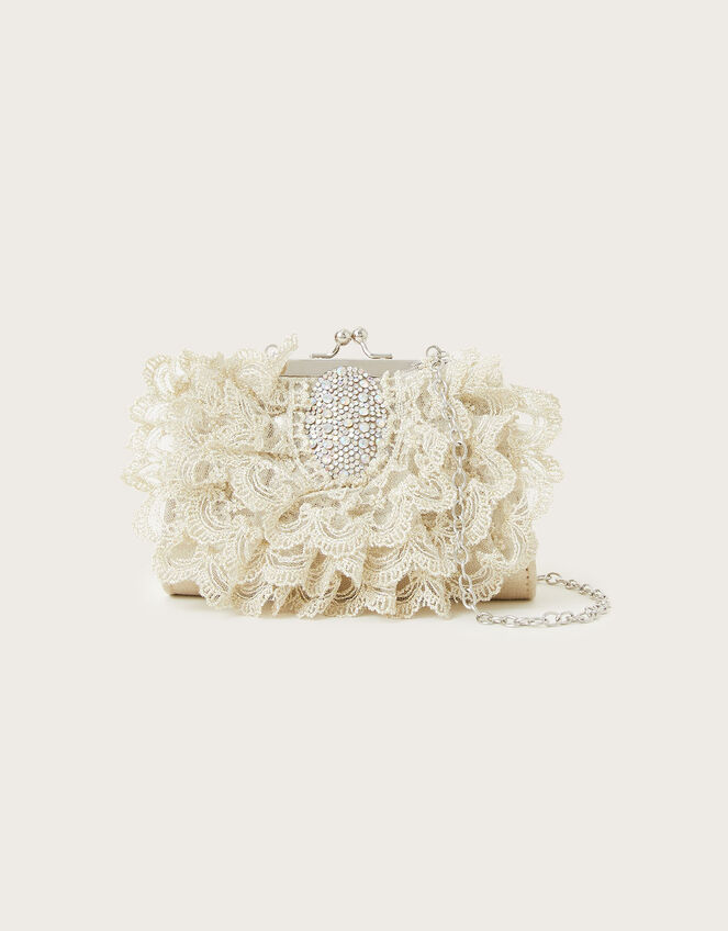 Lace Ruffle Frame Bag, , large