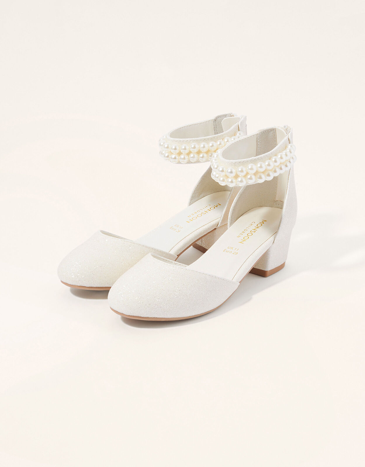 Pearl Strap Two Part Heels Cream