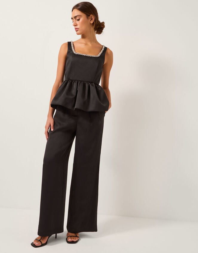 Maisie Satin Wide Leg Pants, Black (BLACK), large