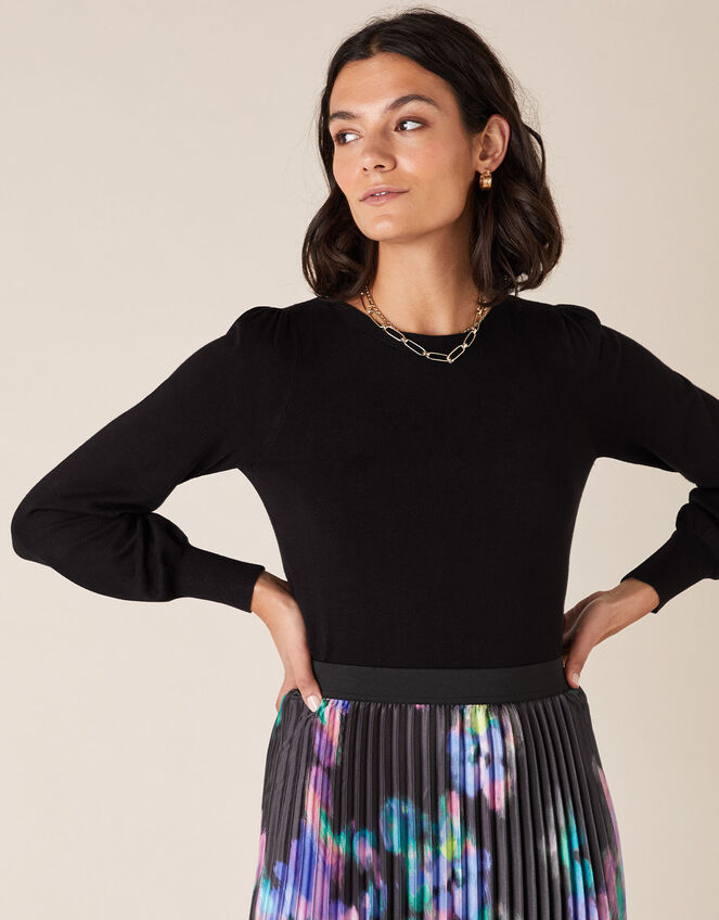Button Back Knit Jumper, Black (BLACK), large
