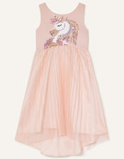 Mia Sequin Unicorn Pleated Dress, Pink (PINK), large