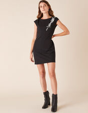 Betty Gem Brooch Stretch Short Dress, Black (BLACK), large