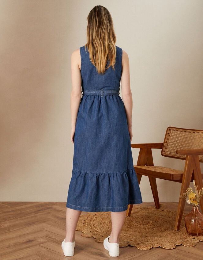 Hemp Denim Sleeveless Tiered Dress, Blue (DENIM BLUE), large