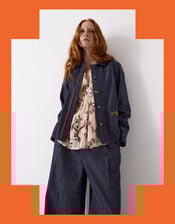 Easy Jayla Embroidered Denim Shirt Jacket, Blue (NAVY), large