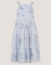 Ingrid Floral Sequin Tiered Party Dress, Blue (PALE BLUE), large