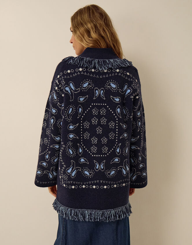 Payton Paisley Fringe Cardigan, Blue (NAVY), large