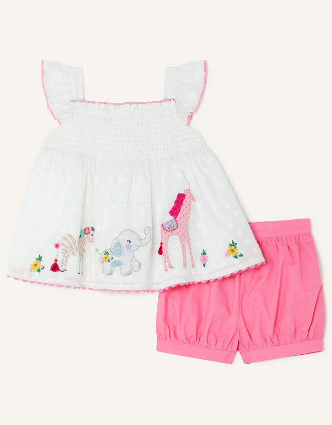 Baby Shirred Animal Top and Shorts Set, White (WHITE), large