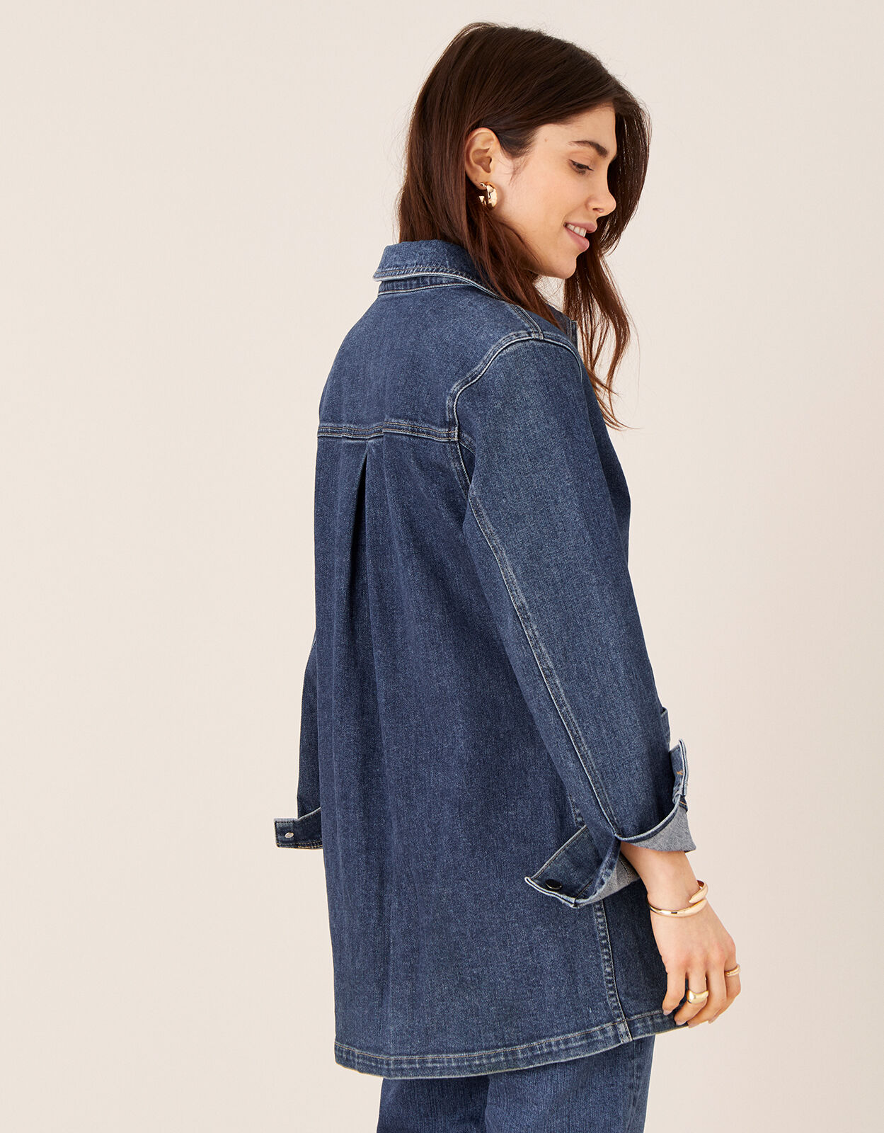 blue longline denim jacket
