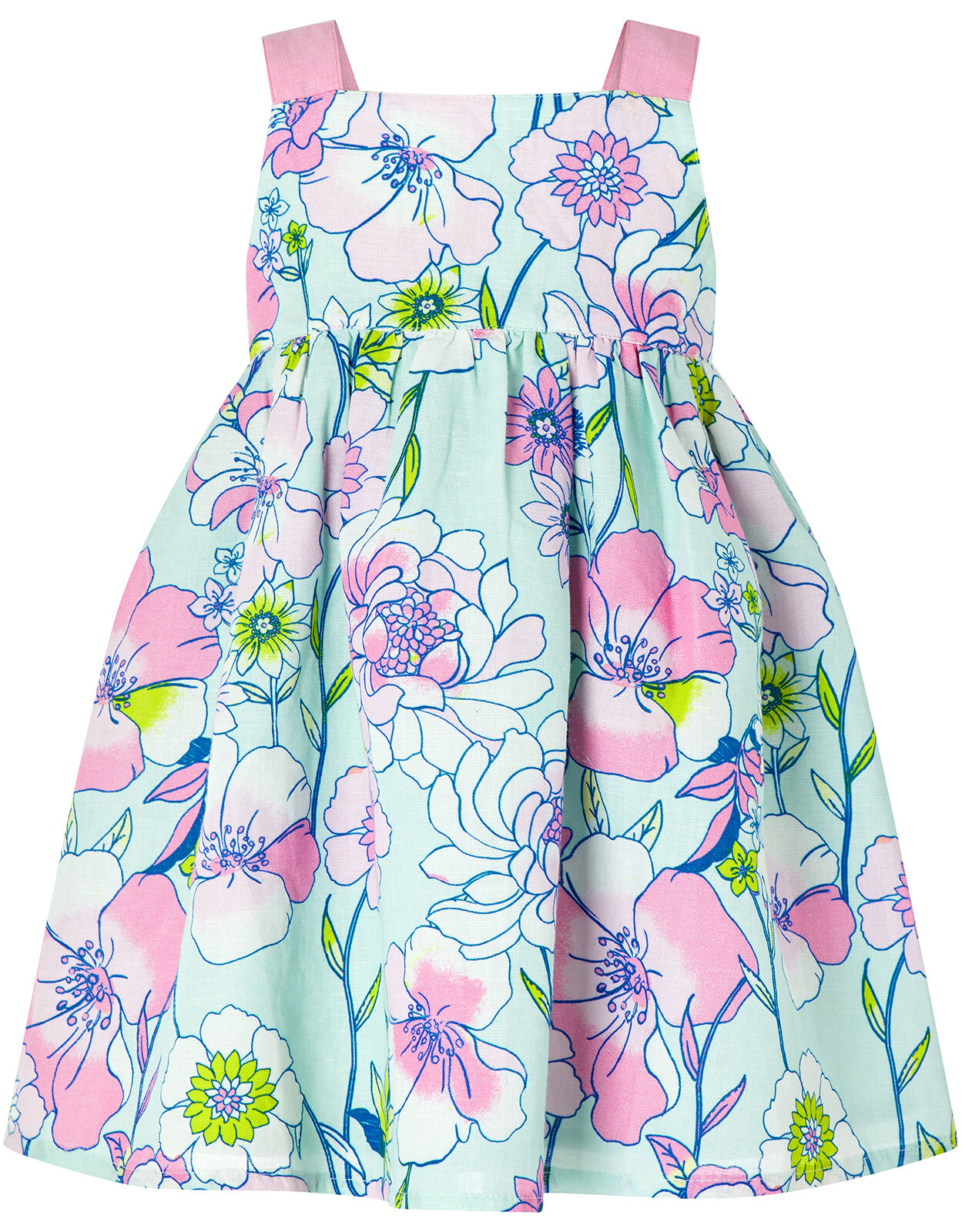 Baby Octavia Floral Dress in Linen and Organic Cotton Green