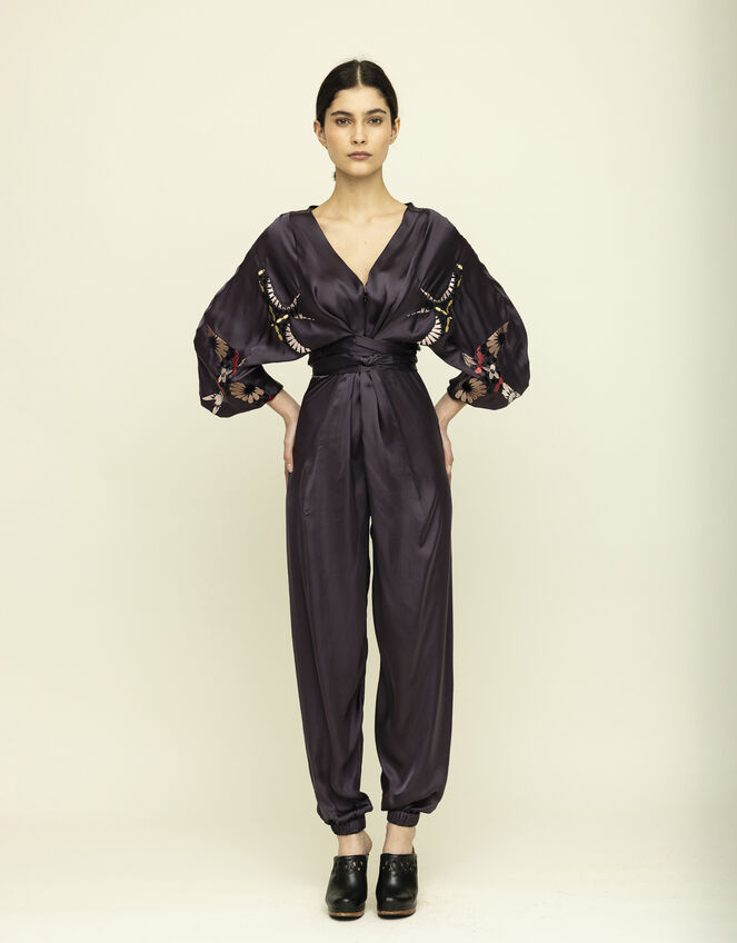 Tallulah & Hope Jodie Embroidered Wrap Jumpsuit, Grey (SMOKE), large