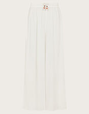 Wide Leg Crinkle Trousers, White (WHITE), large