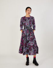 Cord Paisley Print Dress, Blue (NAVY), large