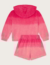 Floral Ombré Terry Zip Hoodie and Shorts Set, Pink (PINK), large