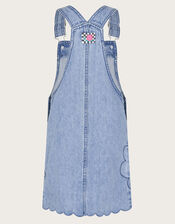 Denim Flower Pinafore , Blue (BLUE), large