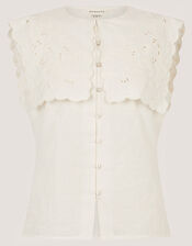 Lexi Sleeveless Embroidered Linen Blend Top, Ivory (IVORY), large