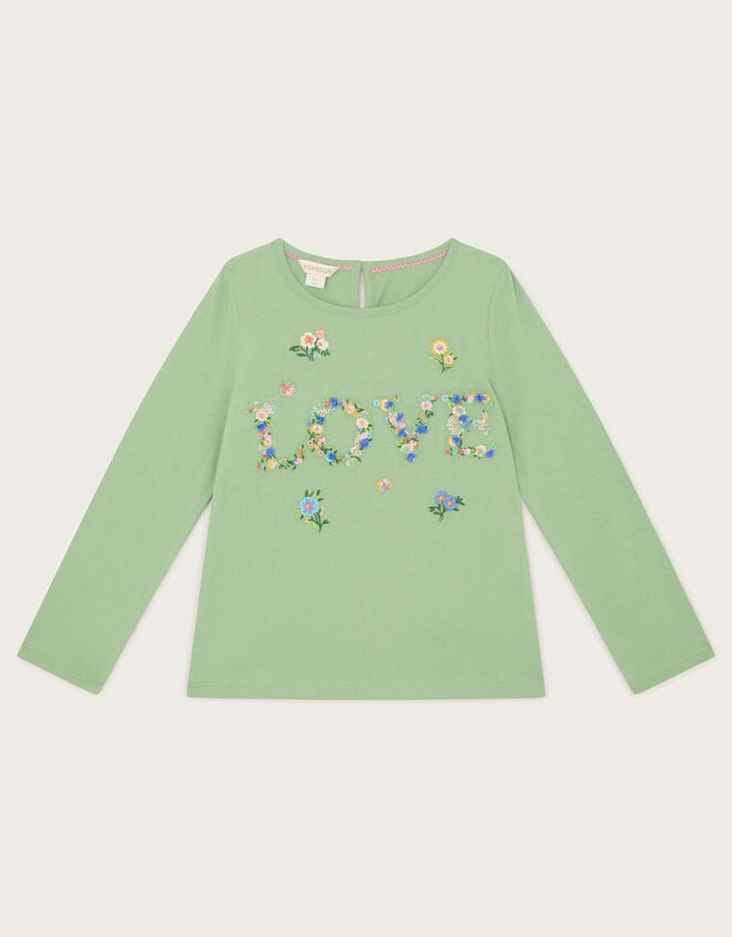 Floral Love Embroidered Long Sleeve Top, Green (GREEN), large