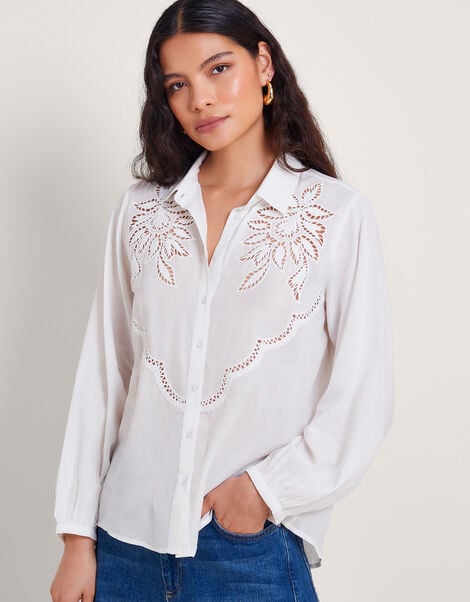 Flora Cutwork Shirt, White (WHITE), large