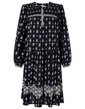 Heritage Print Dress in LENZING™ ECOVERO™, Blue (NAVY), large