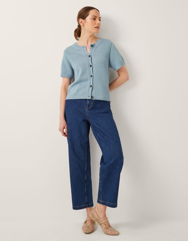 Celia Short Sleeve Cardigan, Blue (BLUE), large