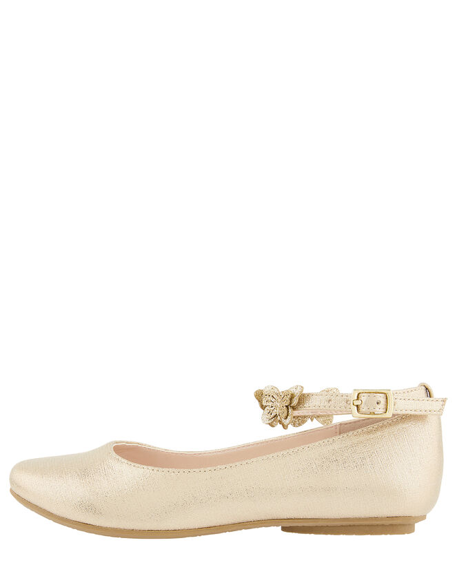 Butterfly Strap Shimmer Ballerina Flats, Gold (GOLD), large