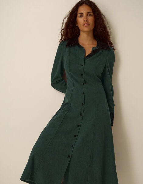 Saba Collar Corduroy Midi Dress, Green (DARK GREEN), large