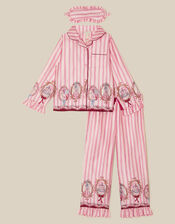 Fairytale Stripe Satin Long Pyjamas & Sleep Mask Set, Pink (PINK), large