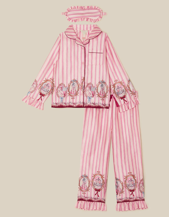 Fairytale Stripe Satin Long Pyjamas & Sleep Mask Set, Pink (PINK), large