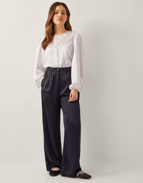 Satin Wide Leg Trousers, Black (BLACK), large