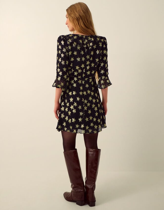 Monsoon x Queens of Archive Farrah Metallic Star Jacquard Mini Dress​, Black (BLACK), large