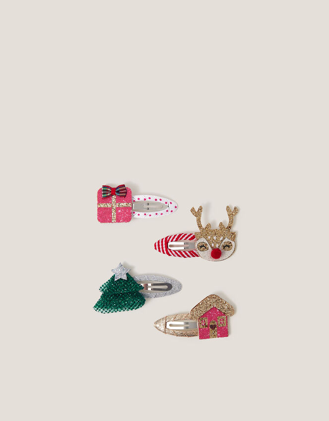 4-Pack Christmas Glitter Hair Clips, , large