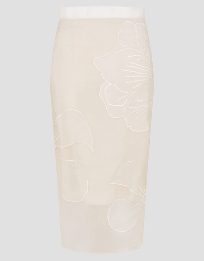 Rosa Embroidered Floral Pencil Bridal Skirt, Ivory (IVORY), large