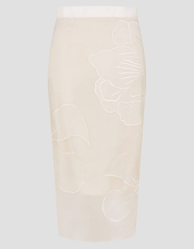 Rosa Embroidered Floral Pencil Bridal Skirt, Ivory (IVORY), large