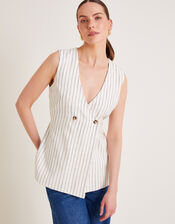 Sara Linen Blend Stripe Waistcoat, Ivory (IVORY), large