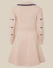Bow Embroidered Collar Knitted Dress, Camel (OATMEAL), large