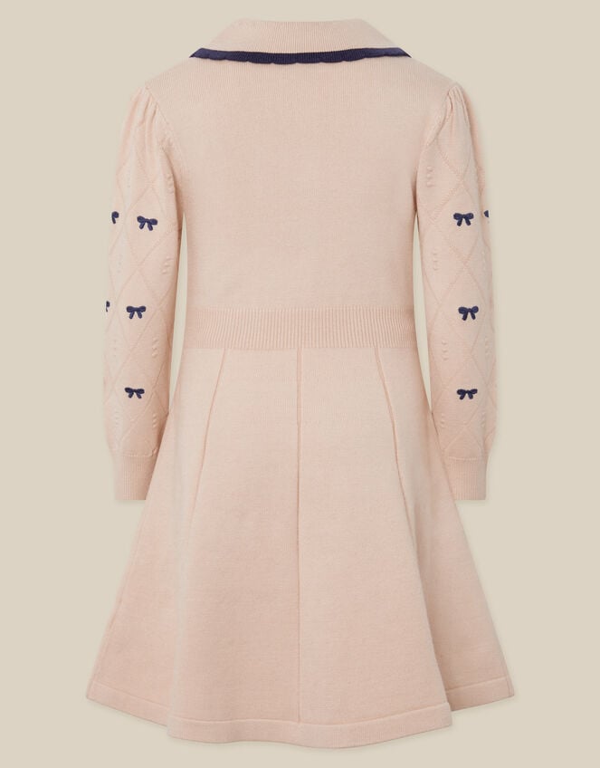 Bow Embroidered Collar Knitted Dress, Camel (OATMEAL), large