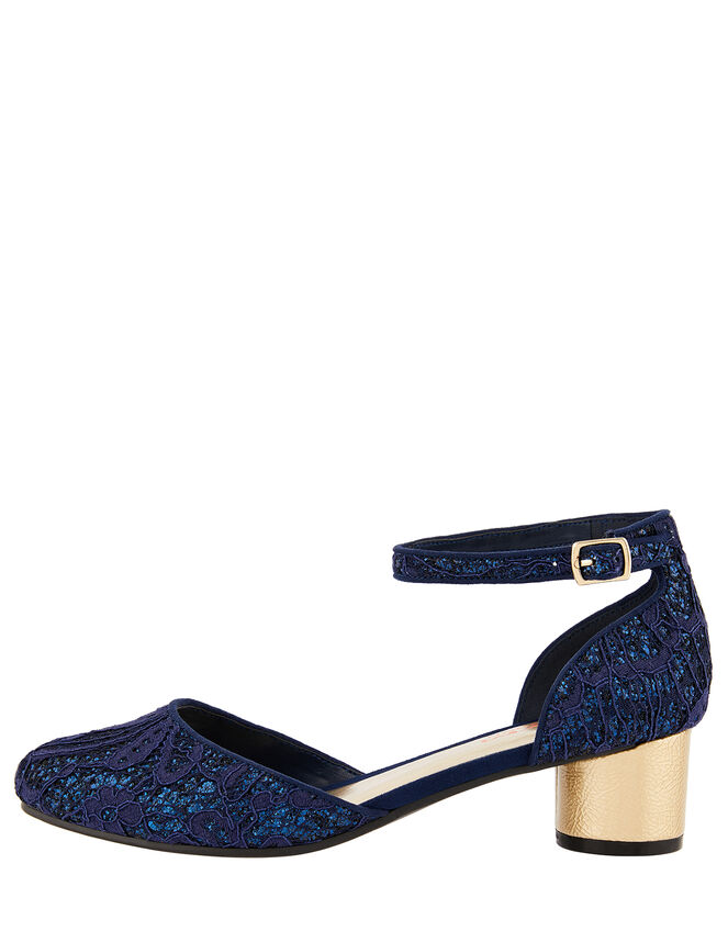 Glitter Lace Two-Part Heels, Blue (NAVY), large