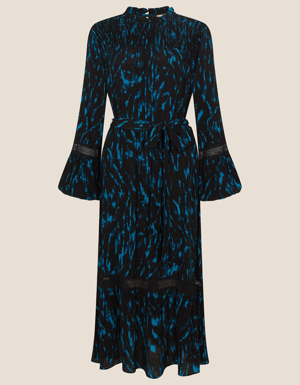Zebra Print Tiered Midi Dress Black