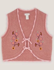 Rose Embroidered Knitted Waistcoat, Pink (PINK), large