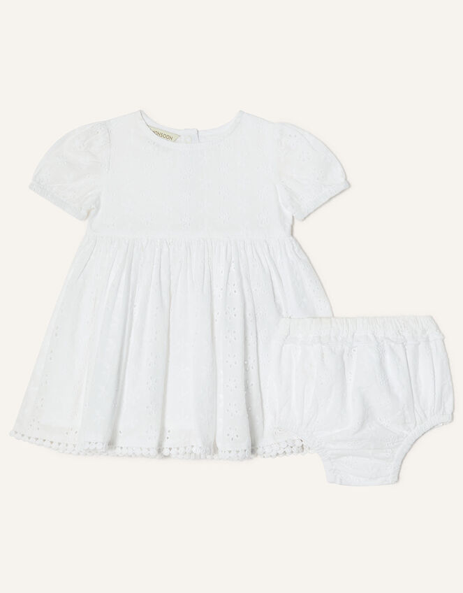 Newborn Broderie Dress, Ivory (IVORY), large